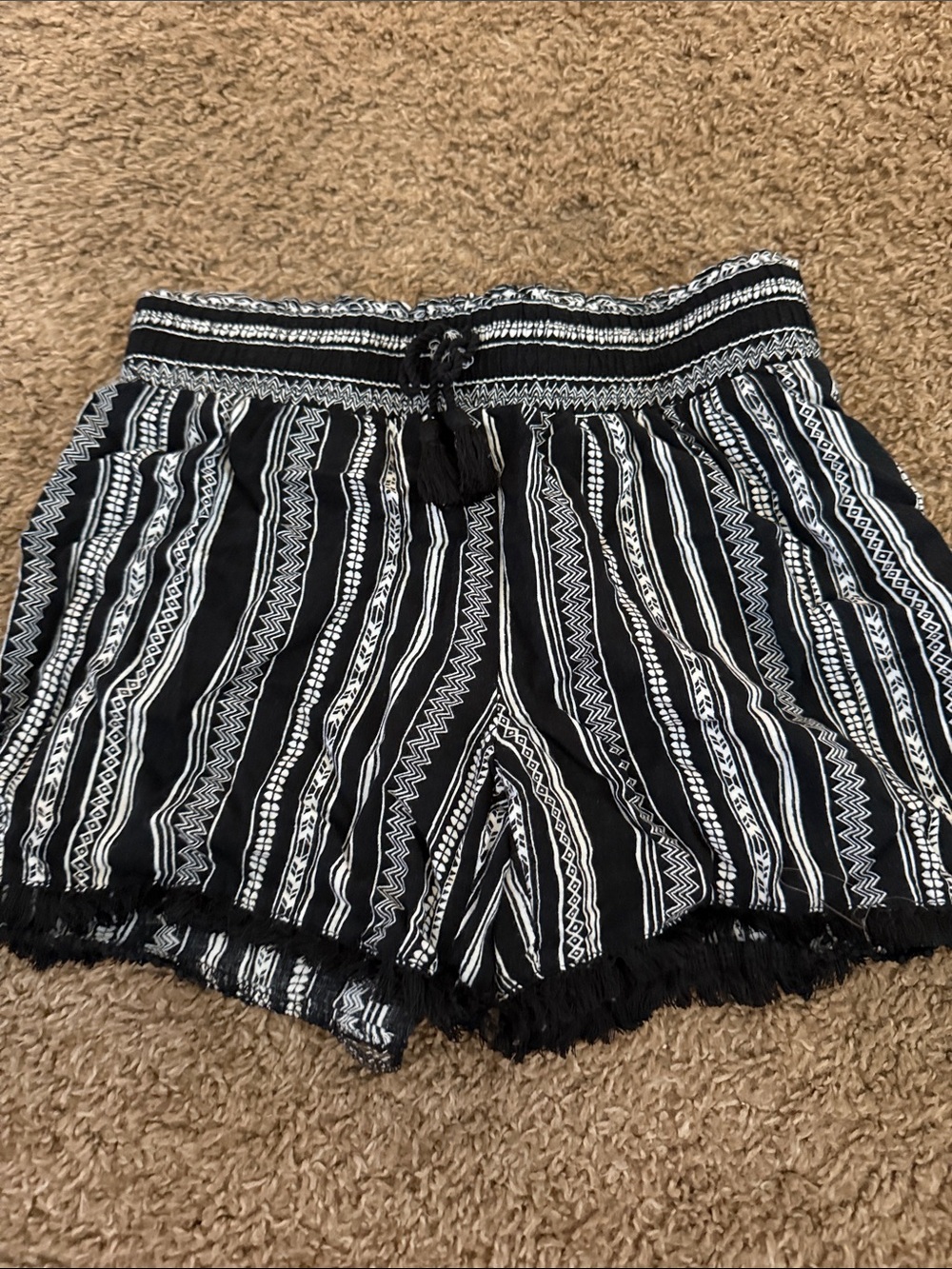 wonder nation Black & White Striped Tassel Fringe Shorts